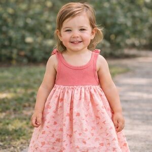 babyGap 2yr Bright Guava Double‎ Strap Dress Pink Floral Cotton EUC Summer